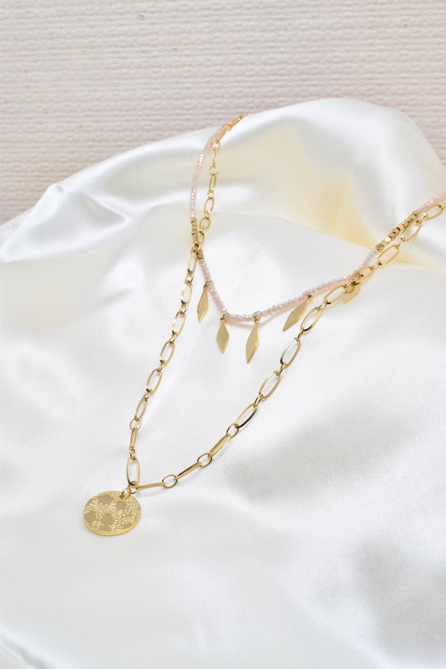 Two row gold steel necklace with crystals -