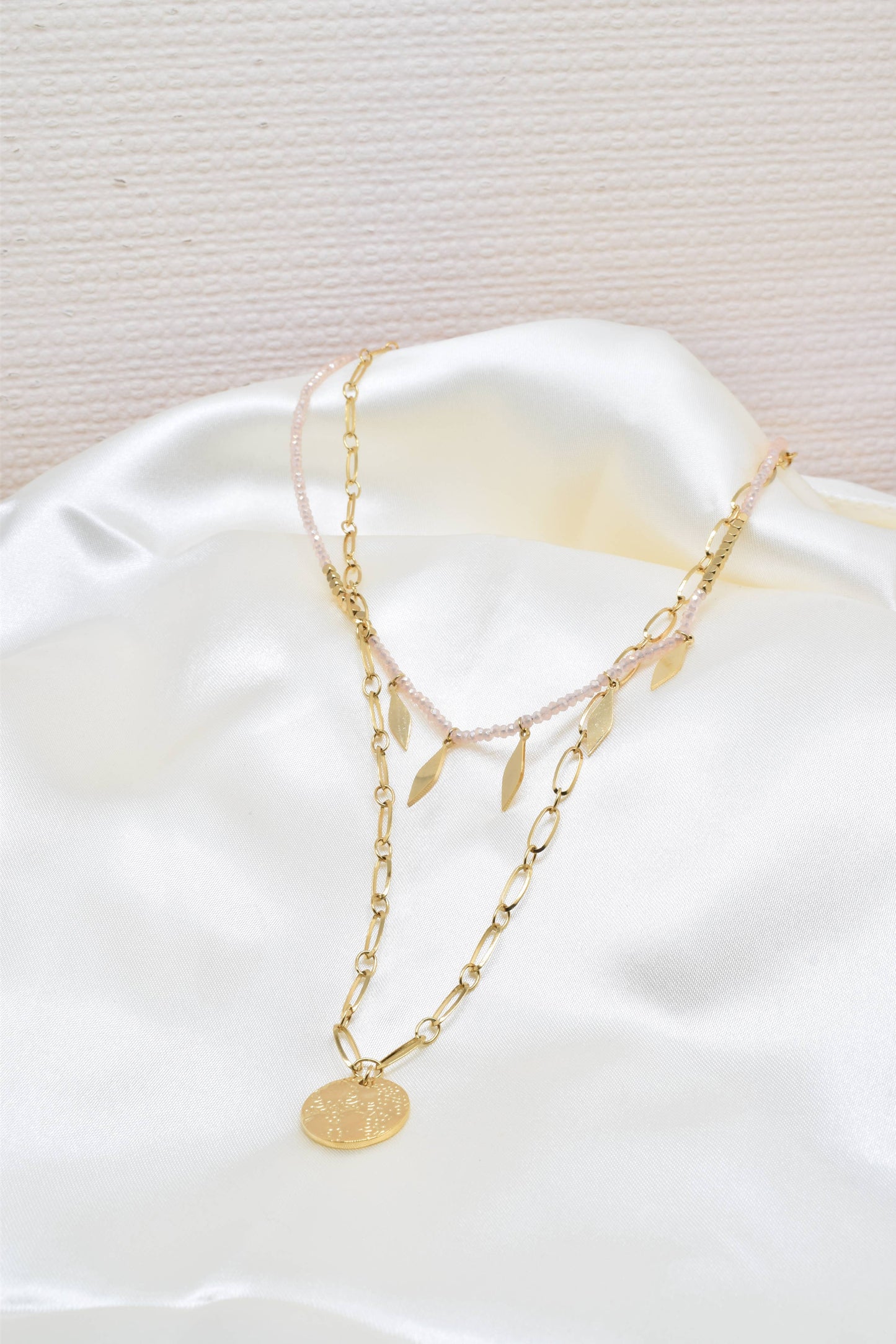 Two row gold steel necklace with crystals -