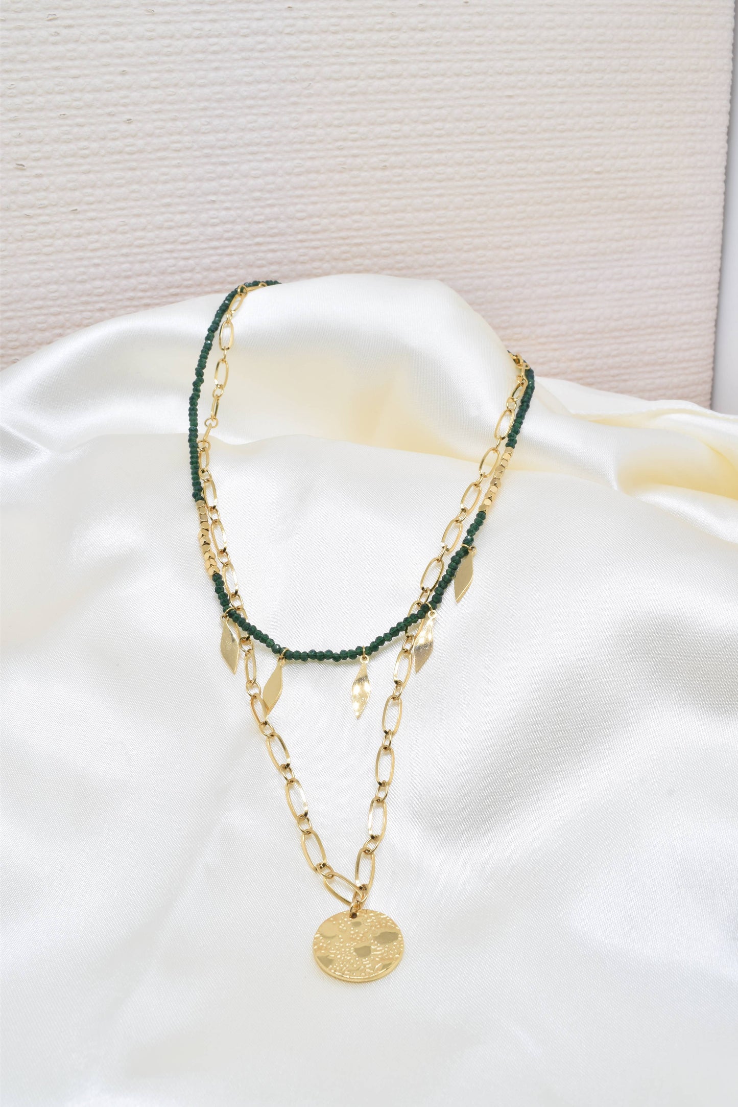 Two row gold steel necklace with crystals -