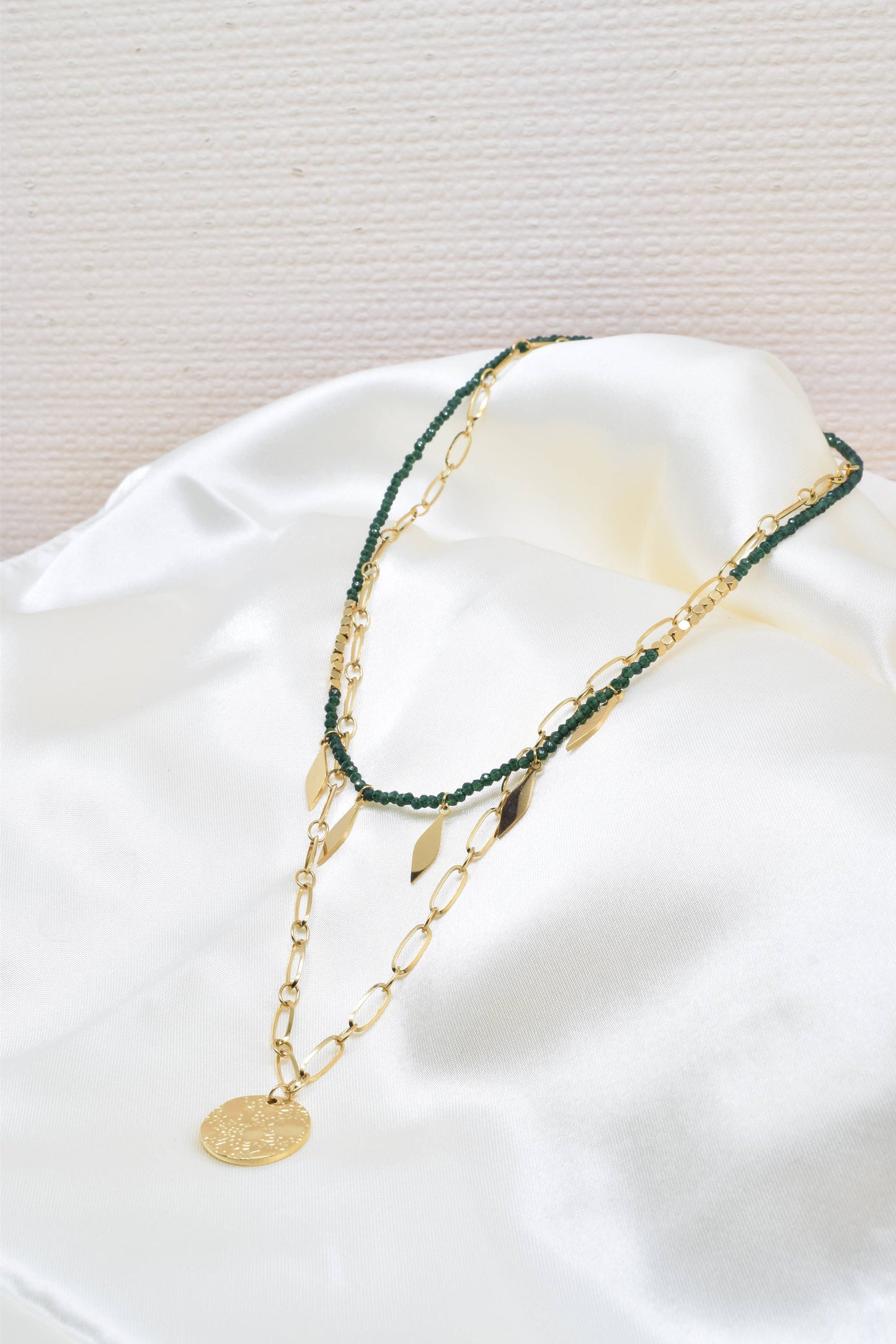 Two row gold steel necklace with crystals -
