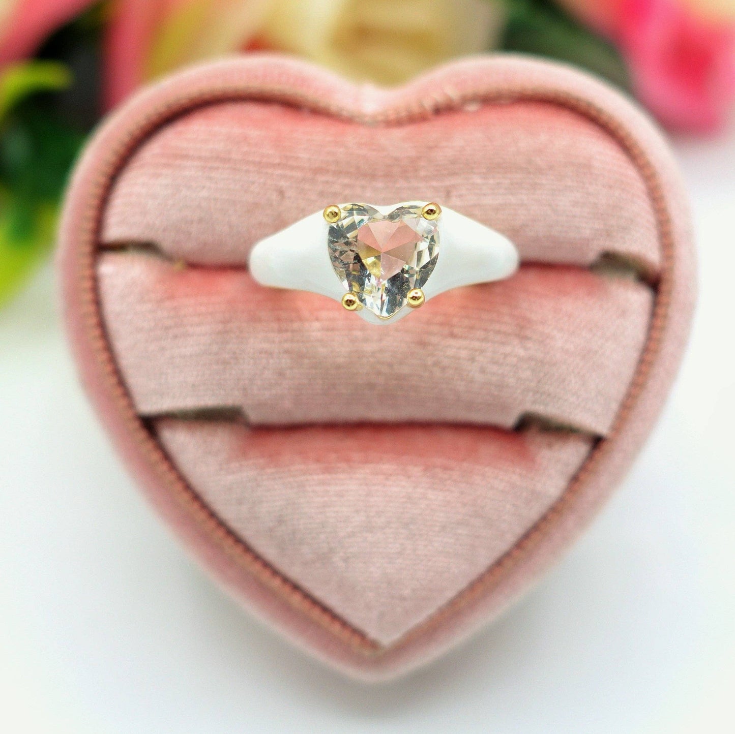 ISABELLE FLUO SMALL ~ Beautiful Enameled Heart Ring with Cubic Zirconia - Adjustable
