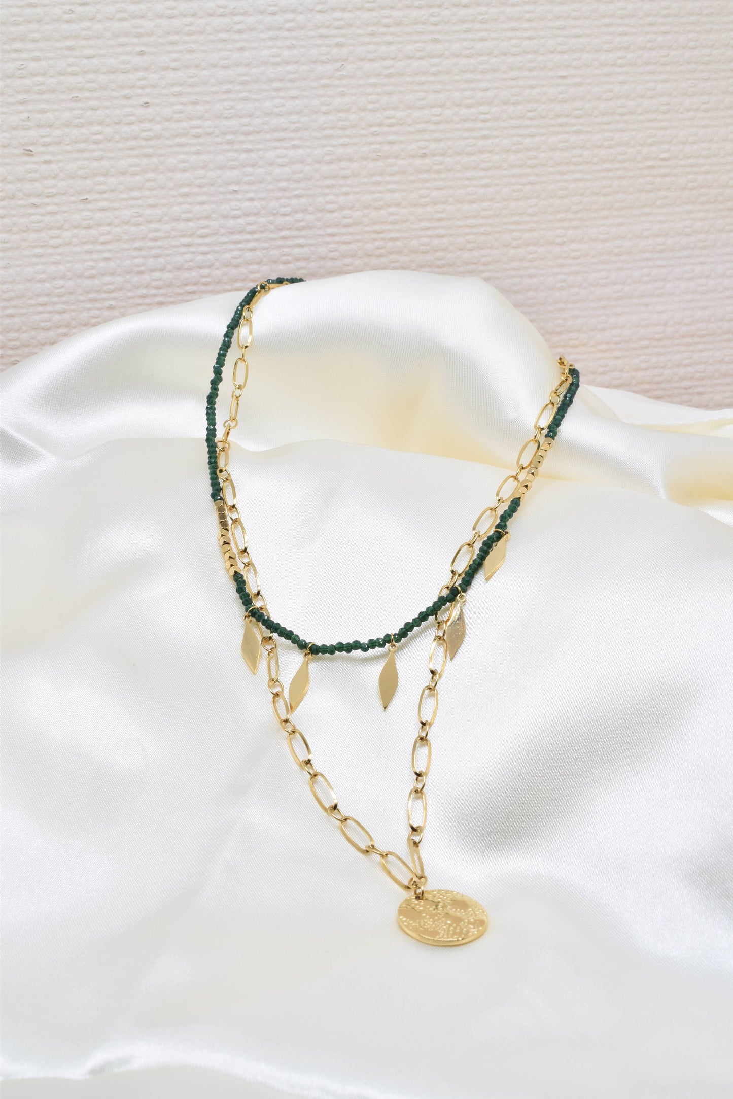 Two row gold steel necklace with crystals -