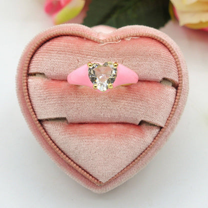 ISABELLE FLUO SMALL ~ Beautiful Enameled Heart Ring with Cubic Zirconia - Adjustable
