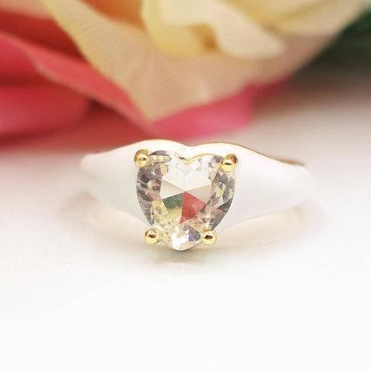 ISABELLE FLUO SMALL ~ Beautiful Enameled Heart Ring with Cubic Zirconia - Adjustable
