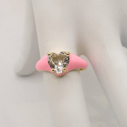 ISABELLE FLUO SMALL ~ Beautiful Enameled Heart Ring with Cubic Zirconia - Adjustable