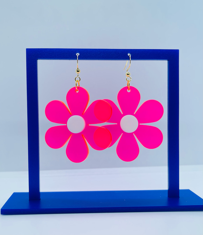 Fluorescent pink groovy flower acrylic earrings
