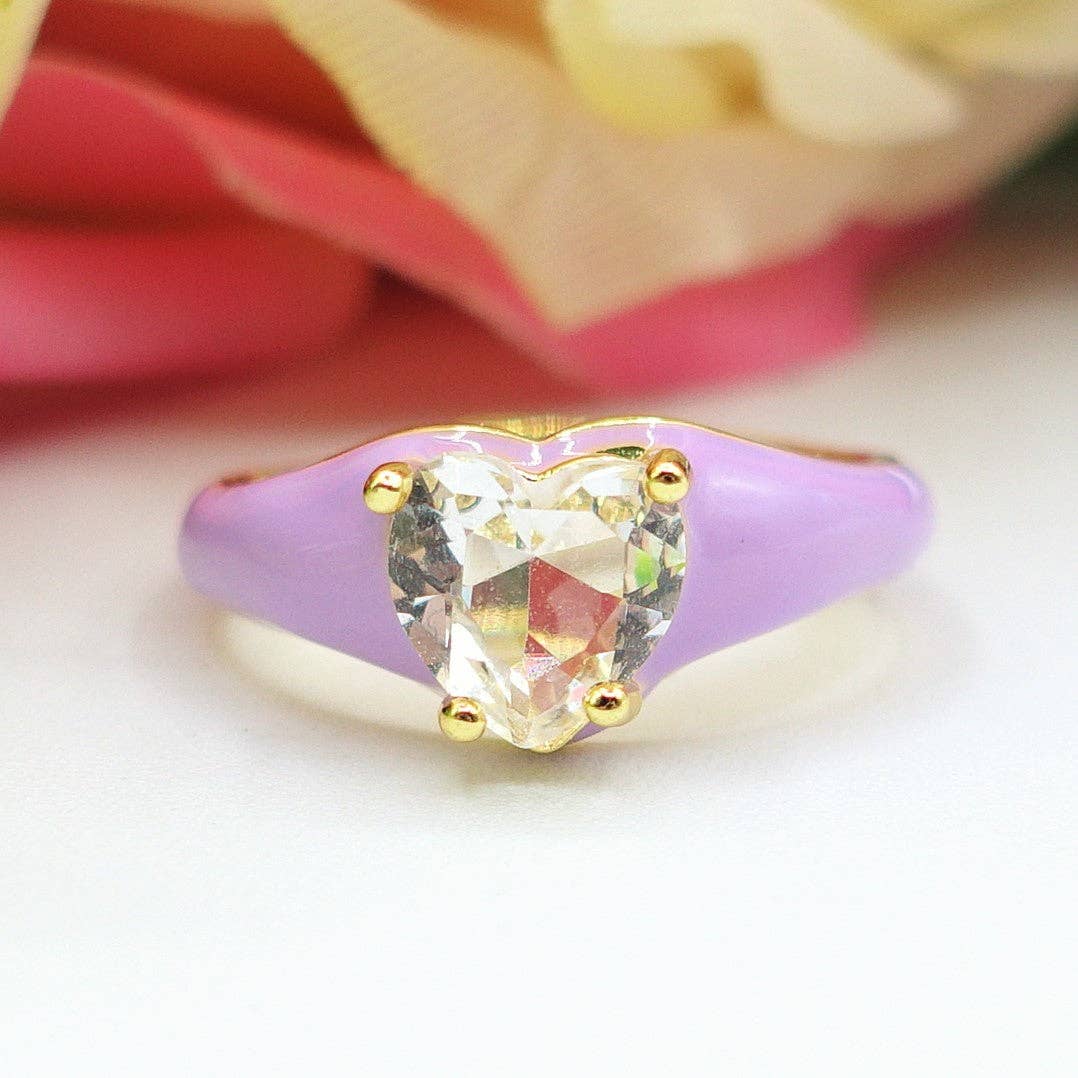 ISABELLE FLUO SMALL ~ Beautiful Enameled Heart Ring with Cubic Zirconia - Adjustable