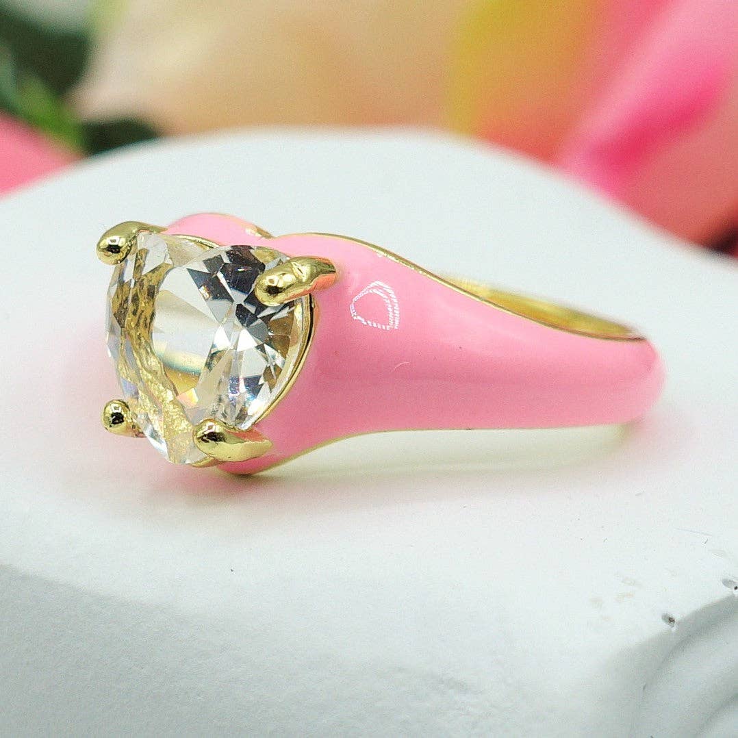 ISABELLE FLUO SMALL ~ Beautiful Enameled Heart Ring with Cubic Zirconia - Adjustable