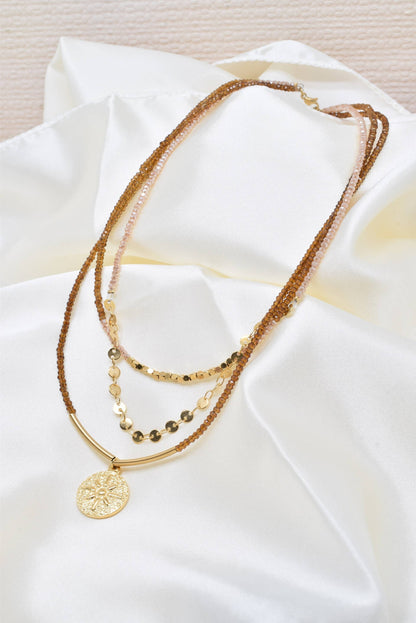 Three row steel necklace with crystals - -