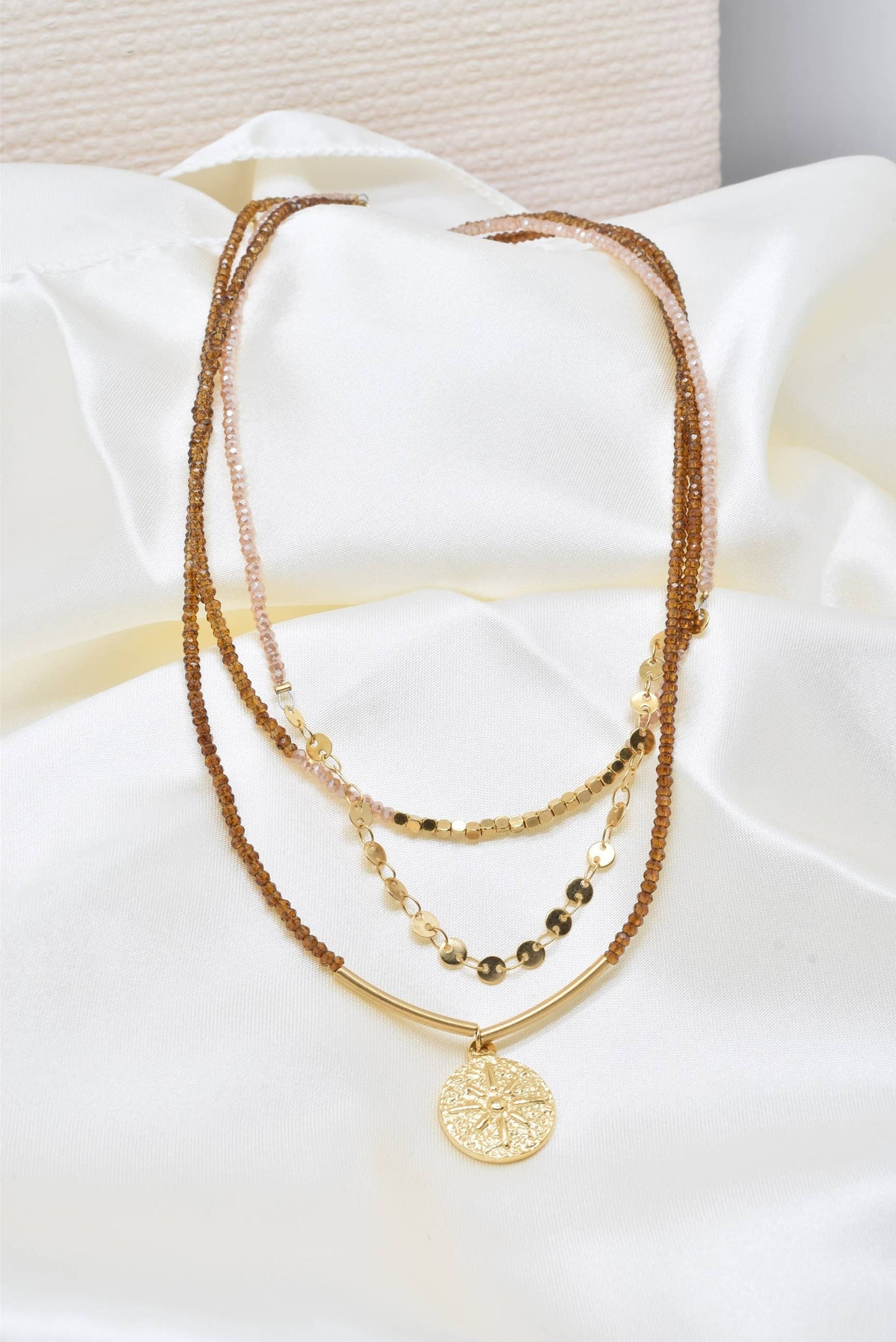 Three row steel necklace with crystals - -