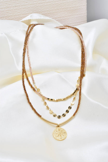 Three row steel necklace with crystals - -