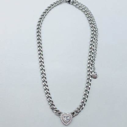JASMINE ~ STAINLESS STEEL- Heart Shaped Cubic Zirconia chain choker necklace