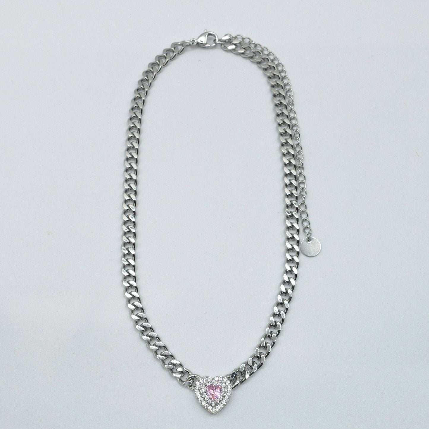 JASMINE ~ STAINLESS STEEL- Heart Shaped Cubic Zirconia chain choker necklace