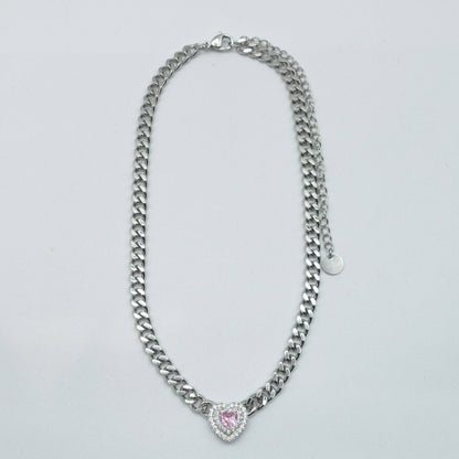 JASMINE ~ STAINLESS STEEL- Heart Shaped Cubic Zirconia chain choker necklace