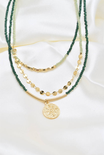 Three row steel necklace with crystals - -