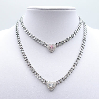 JASMINE ~ STAINLESS STEEL- Heart Shaped Cubic Zirconia chain choker necklace