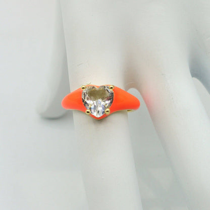 ISABELLE FLUO SMALL ~ Beautiful Enameled Heart Ring with Cubic Zirconia - Adjustable
