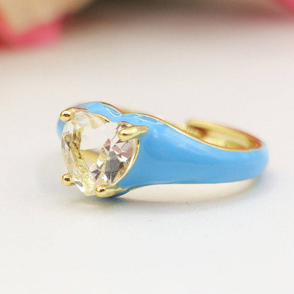 ISABELLE FLUO SMALL ~ Beautiful Enameled Heart Ring with Cubic Zirconia - Adjustable