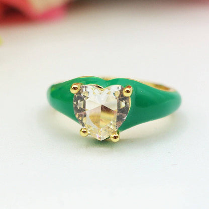 ISABELLE FLUO SMALL ~ Beautiful Enameled Heart Ring with Cubic Zirconia - Adjustable