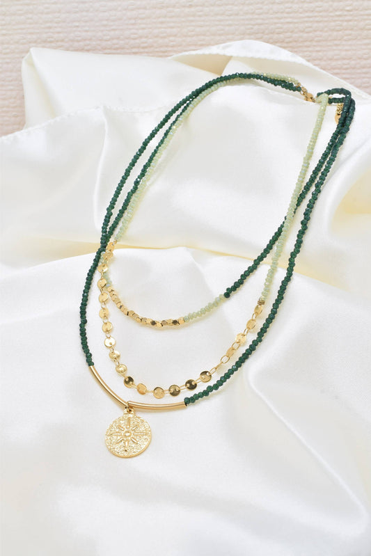 Three row steel necklace with crystals - -