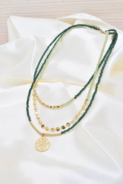 Three row steel necklace with crystals - -
