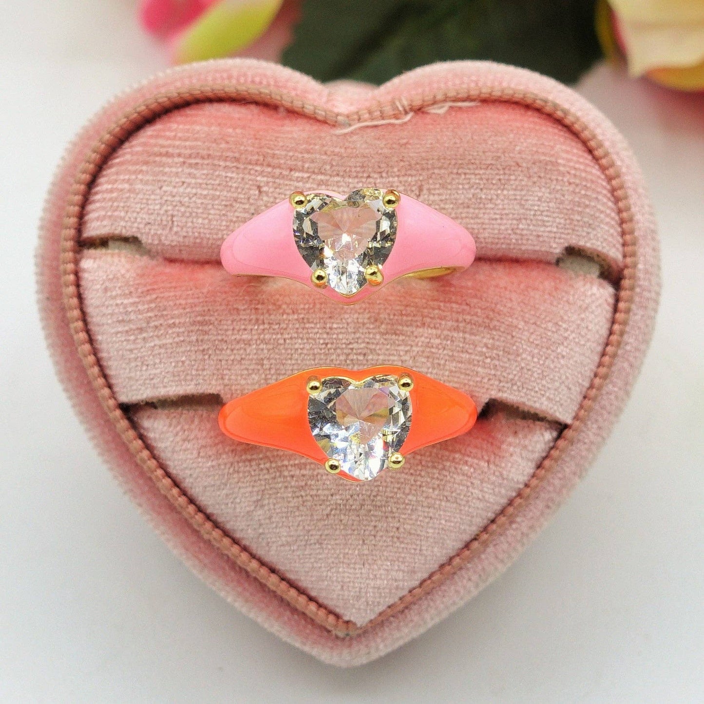 ISABELLE FLUO SMALL ~ Beautiful Enameled Heart Ring with Cubic Zirconia - Adjustable