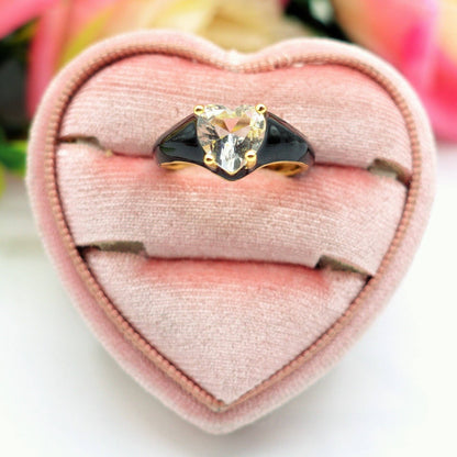ISABELLE FLUO SMALL ~ Beautiful Enameled Heart Ring with Cubic Zirconia - Adjustable