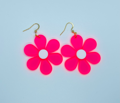 Fluorescent pink groovy flower acrylic earrings