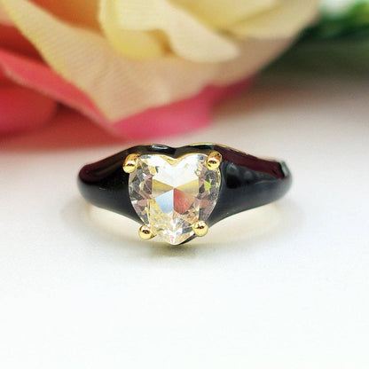 ISABELLE FLUO SMALL ~ Beautiful Enameled Heart Ring with Cubic Zirconia - Adjustable
