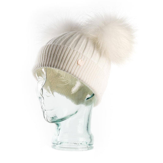 White Cashmere Double Pom Pom Beanie Hat